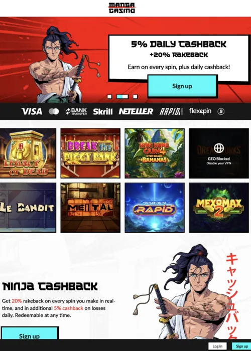 Manga Casino anime slot game selection