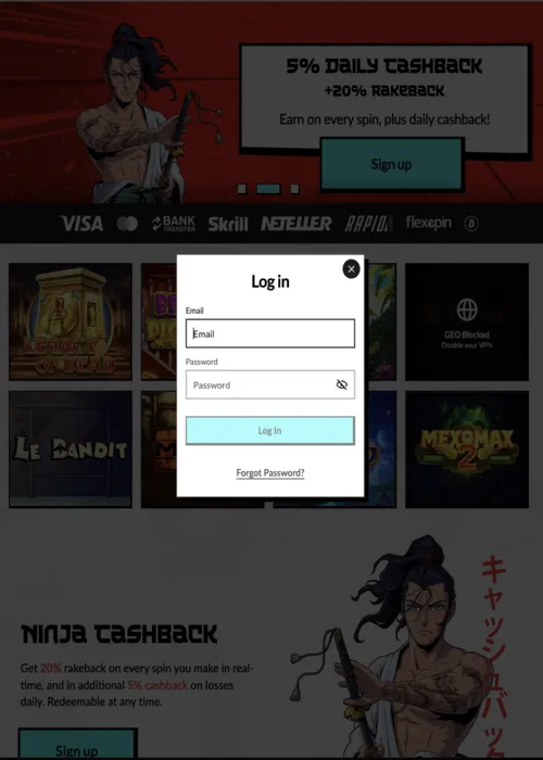 Secure Manga Casino player account login